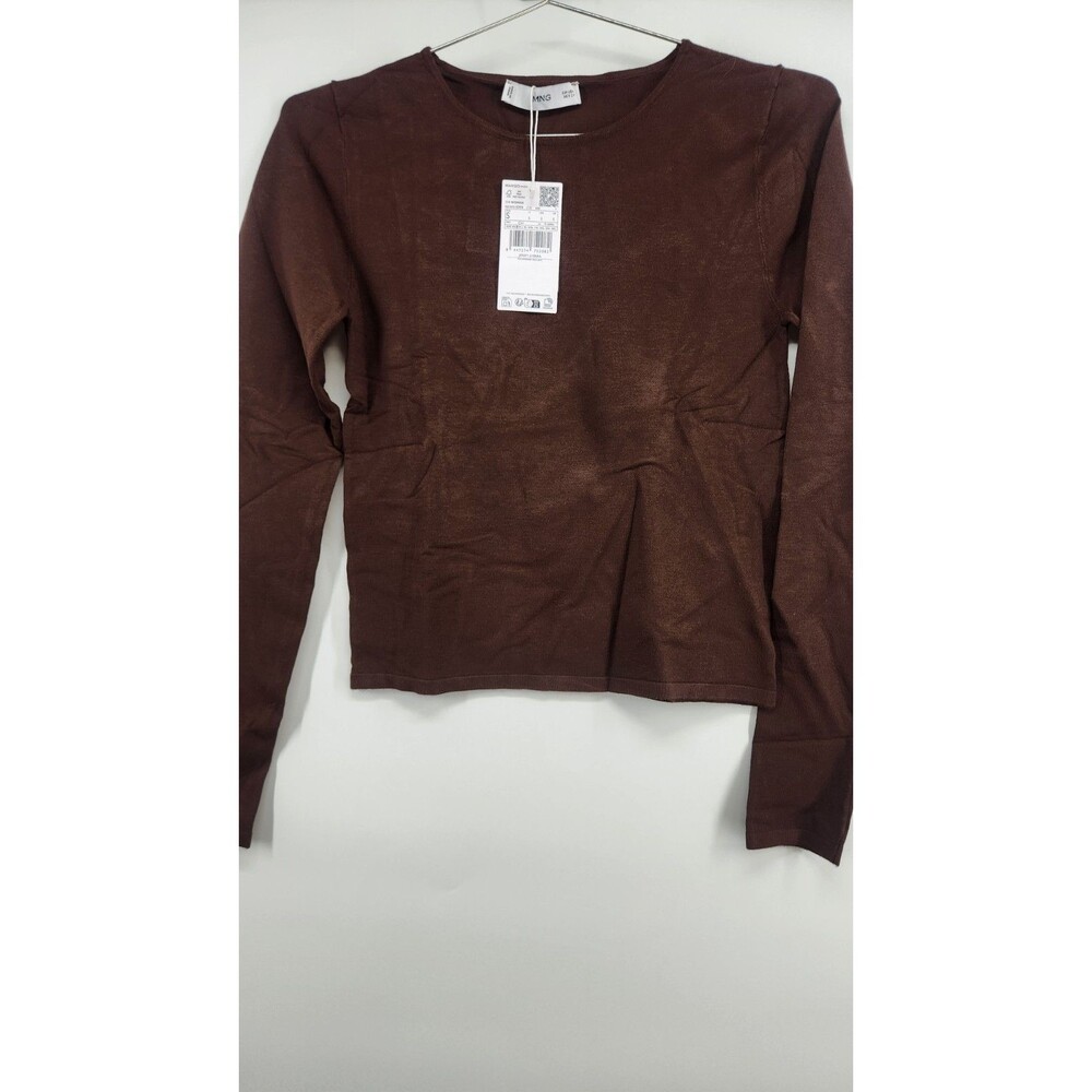 NWT Mango MNG Women's Small Brown Fine Knit Fitted Sweater